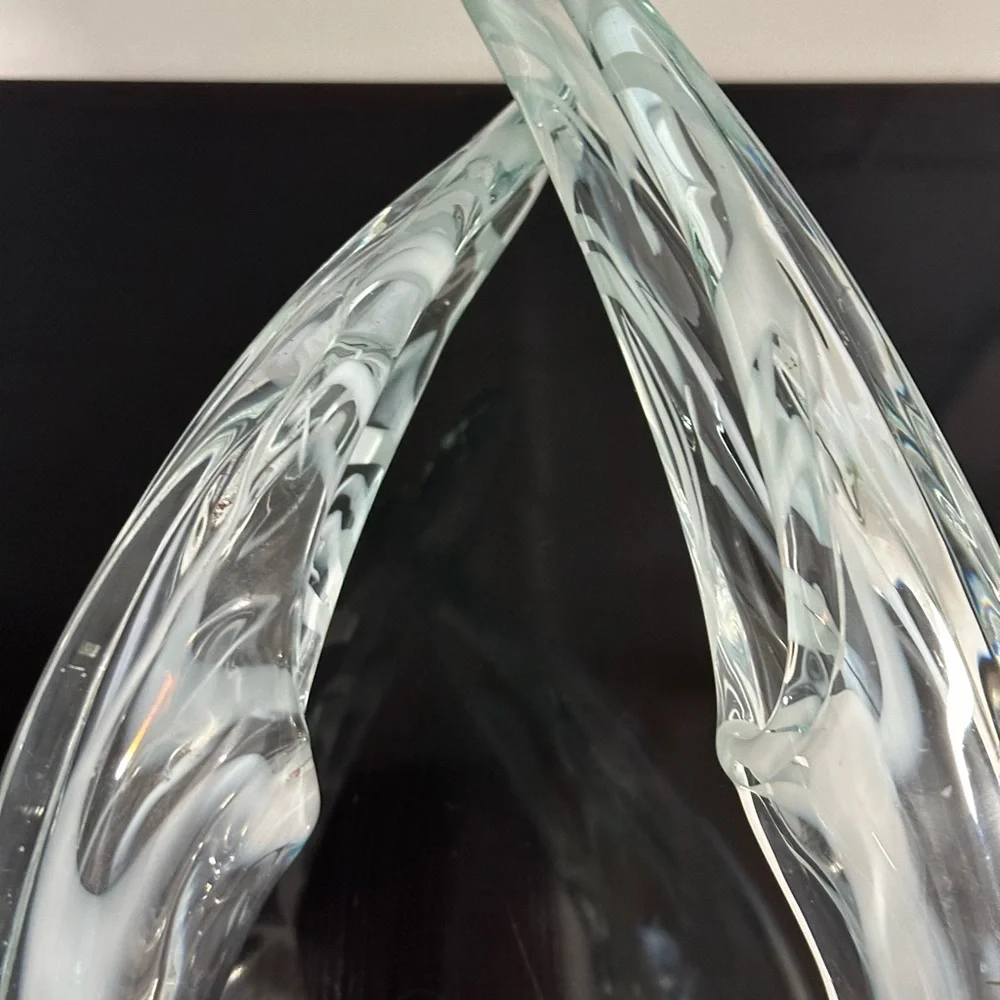 Modern Blown Glass Art Vase Clear And White Heavy 12” Vase